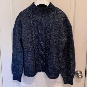 Banana Republic Mock Neck Cable Knit Cropped Sweater size Large Navy Blue